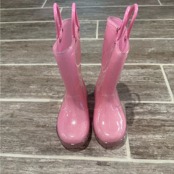 KIDS GIRLS TODDLER PINK GLITTER RAIN BOOT SHOE - Picture 1 of 6
